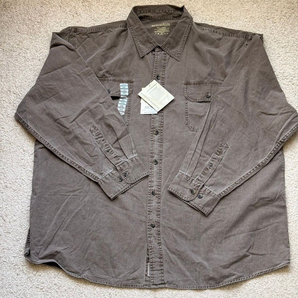 WindRiver Outfitting Co Mens 3XL Khaki Brown Pigment Dye Button Down Work Shirt